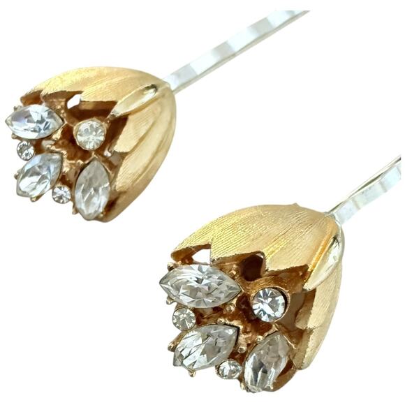 Gold Floral Bridal Hair Pins Gold Crystal Wedding Hair Accessories - Picture 4 of 6